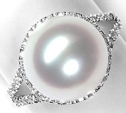 Foto 1 - Feinste Riesen Suedsee Perle Brillanten-Ring Weißgold, S1277