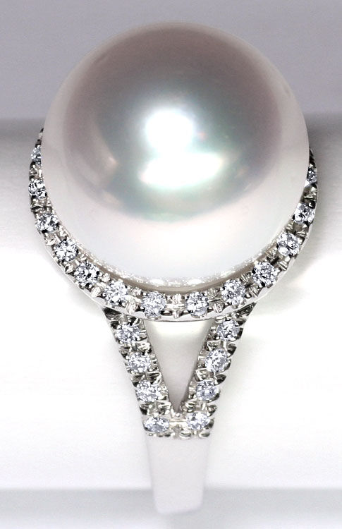 Foto 2 - Feinste Riesen Suedsee Perle Brillanten-Ring Weißgold, S1277